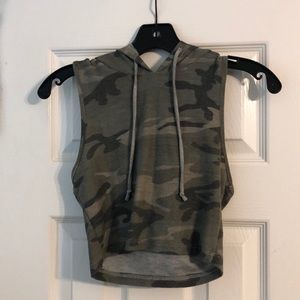 Fashion Nova - Camo Crop Top with Hood and Drawstrings - Size SMALL